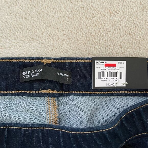 Simply Vera Vera Wang Mid Rise Navy Blue Large Denim Legging - Picture 5 of 6